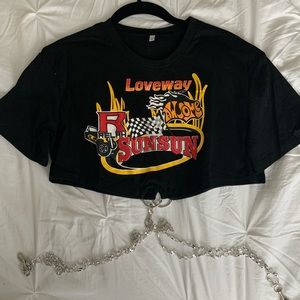 Graphic Black Crop Top with Chains